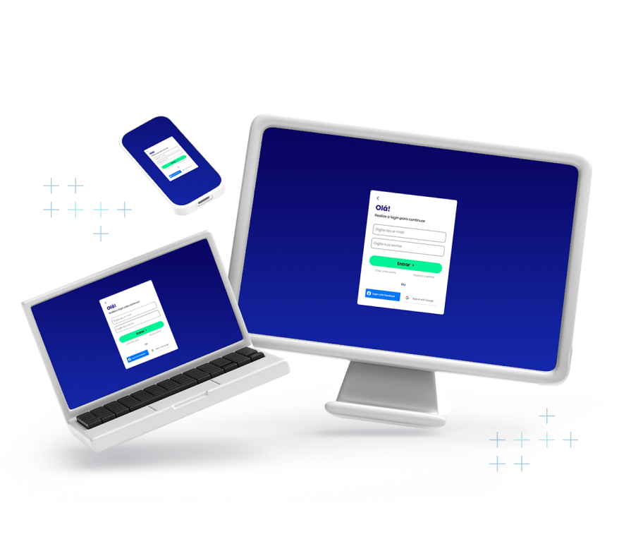 Celular, notebook e monitor com tela de login WMS