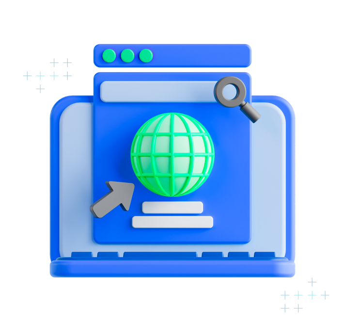 Website com uma seta e uma lupa